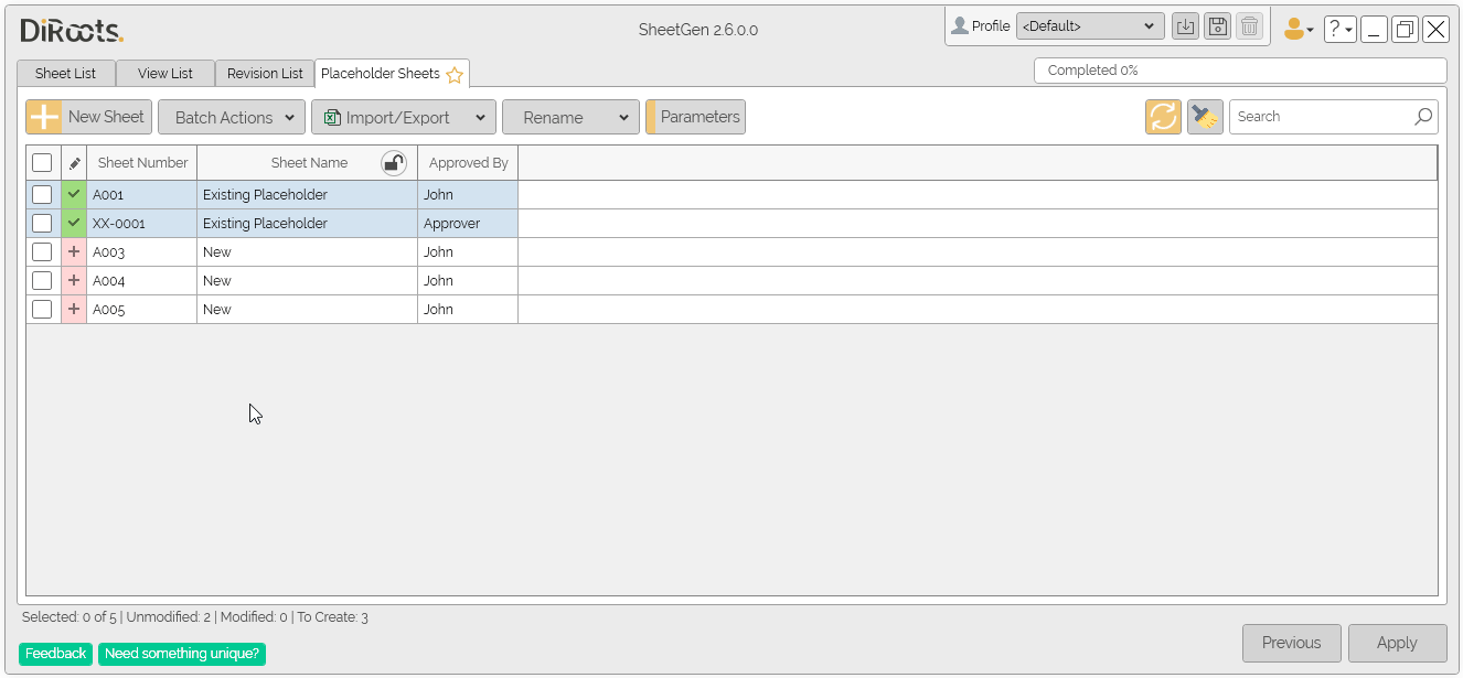 SheetGen rename sheets